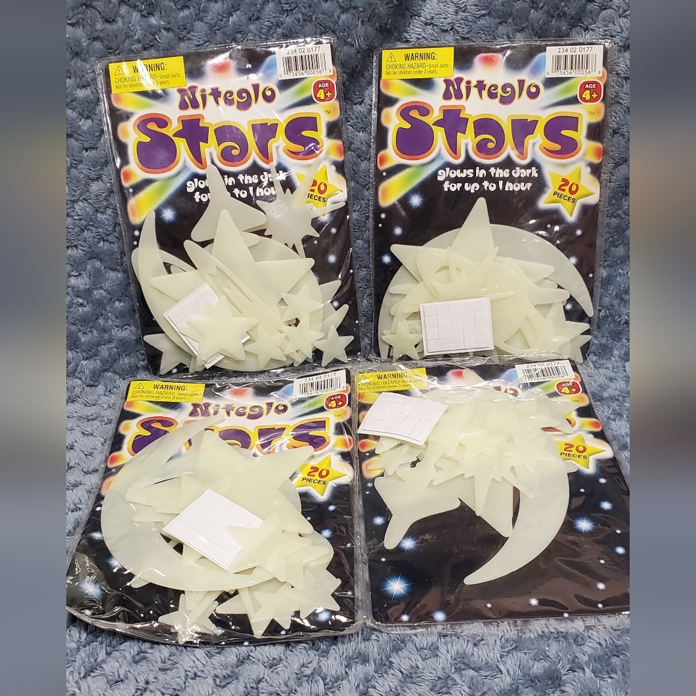 Glow in the dark fluorescent moons stars planets party decorations 4 packs